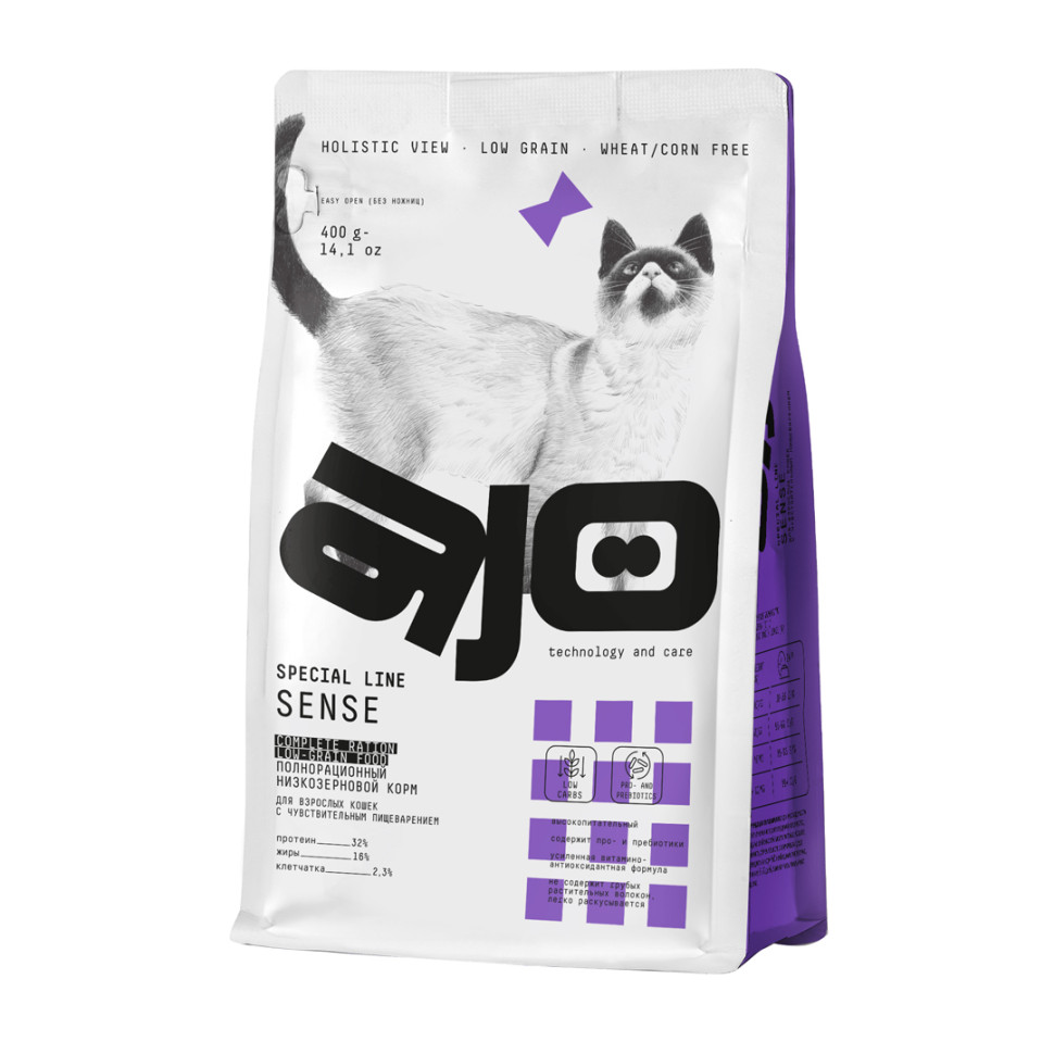 AJO Cat Sense сухой корм для кошек с чувствительным пищеварением с олениной - 400 г